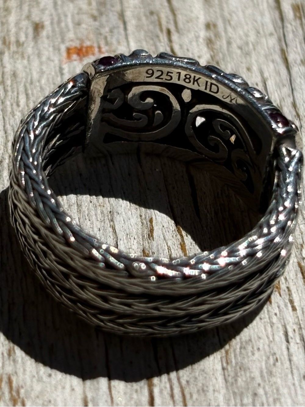 Robert Manse Silver Filigree Ring with Gold Accent featuring Garnets Size 7 - Picture 16 of 16